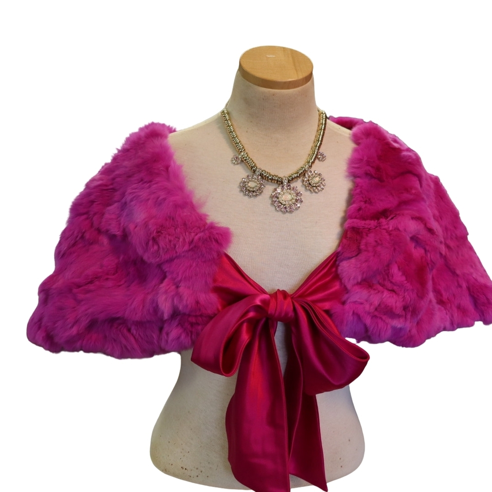 Valerie Stevens Fuchsia Rabbit Fur Cape with Satin Bow